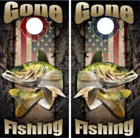 Wicked Wire American Walleye Fish Camo Cornhole Boards