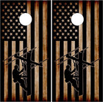 Lineman American Flag Burnt Wood Cornhole Boards