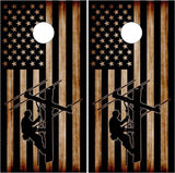 Lineman American Flag Burnt Wood Cornhole Boards