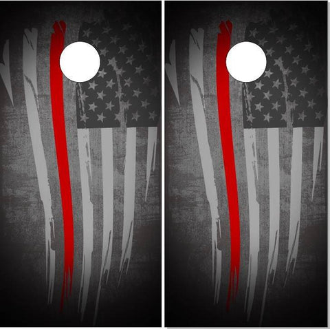 Tattered Thin Red Line Flag Cornhole Boards