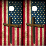 American flag wood Cross Cornhole Boards