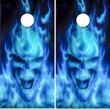 Flaming Blue Skull 1 Cornhole Boards