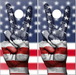 American Flag Peace Sign Fingers Cornhole Boards