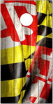Maryland Flag Wavy Weathered Wood Cornhole Boards